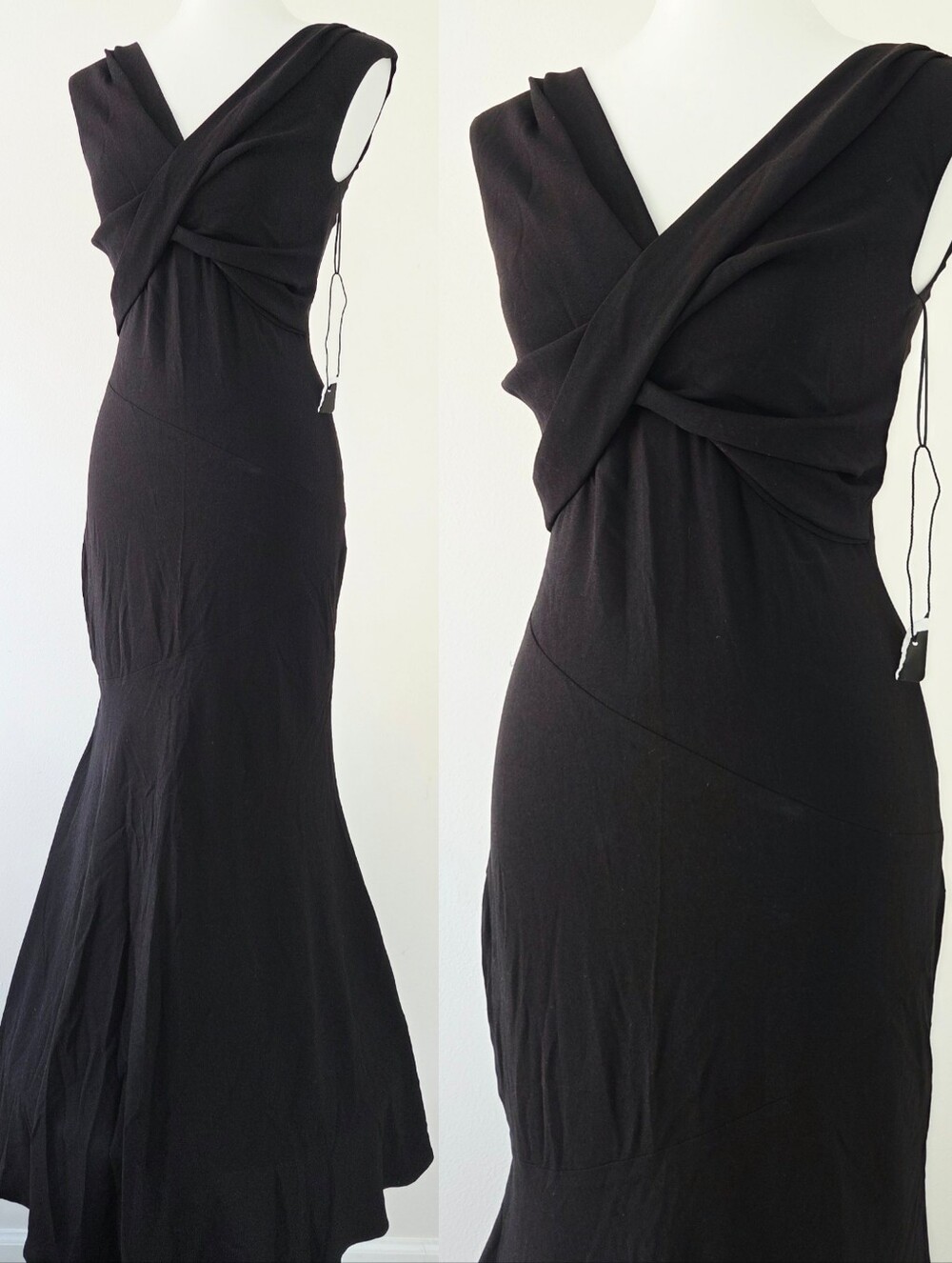 Escada Twist Front Jersey Mermaid Maxi Dress Gown Size 34 Black